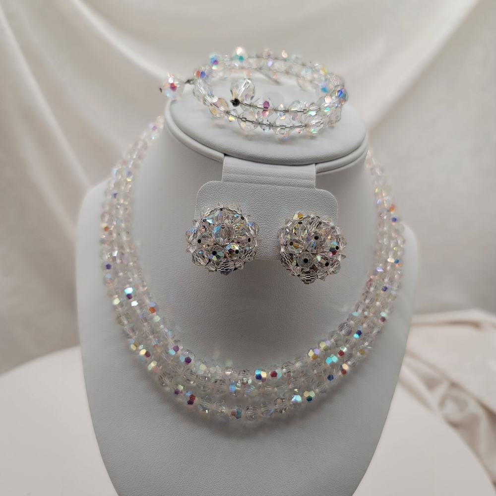 Laguna Vintage 50’s Stunning Parue AB Crystal Necklace Earrings & Bracelet Set